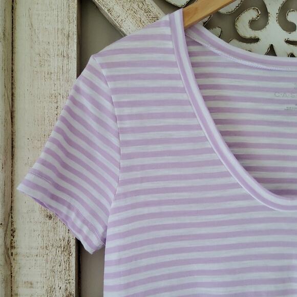 Caslon Women's Short Sleeve Pocket Cotton Tee in Purple Stripe - Picture 3 of 6
